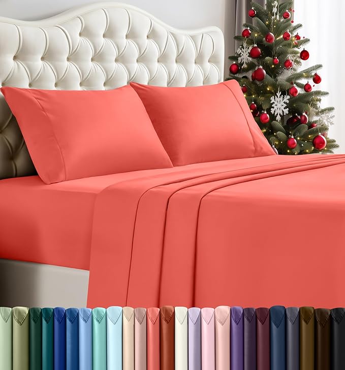 Utopia Bedding King Sheet Set – 4 Piece Bed Sheets for King Size Bed, Soft and Breathable Microfiber, Includes 1 Fitted Sheet, 1 Flat Sheet and 2 Pillowcases (Coral)
