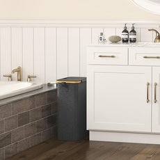 Lifewit 50L Slim Laundry Hamper with Lid, Narrow Laundry Basket with Removable Bag & Bamboo Handles, Fodable Thin Dirty Clothes Hamper for Laundry Collapsible Bin for Bathroom Bedroom Dorm, Dark Gray