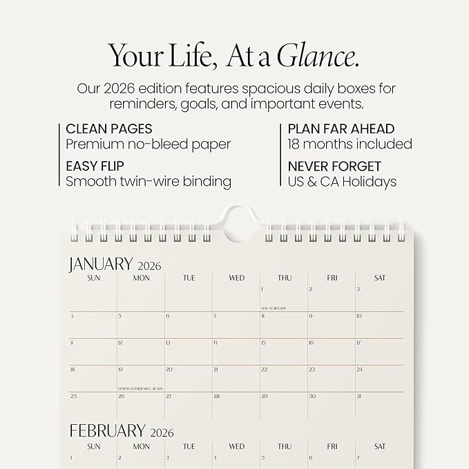 Karto 3 Month Wall Calendar 2026 - Vertical 11x17 inch January 2026 to June 2027 - Boost Your Productivity and Easy Planning with the Aesthetic Monthly Calendar - Beige