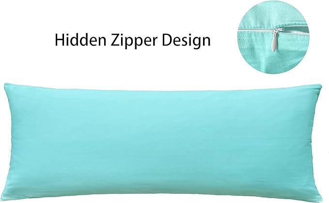 iMaylex Soft 100% Egyptian Cotton Zipper Pillow Case, Cozy and Lightweight Pillowcase, Easy Care, Cyan, Body, 20'' x 48''