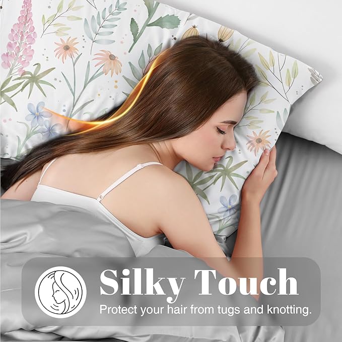 EXQ Home Satin Body Pillowcase for Hair and Skin- Multicolor Printed Flower Silk Long Pillowcase 20x54 inches - Satin Pillow Cases with Envelope Closure, Gifts for Women