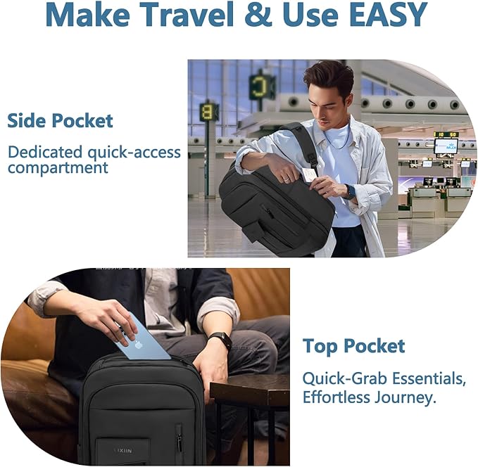 Backpack for Men Business Travel Laptop Backpack with USB Charger Lightweight Anti-Theft Water-Resistant Fits 15.6 Inch Laptop for Commute Travel Daily Work College with Small Bag-Black