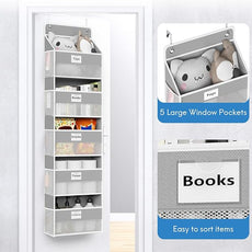 Over The Door Organizer Hanging, 2 Pack 5 Shelf Behind The Doors Storage, Pantry Door Organizer, Closet Organizers for Bedroom and Nursery (Grey)