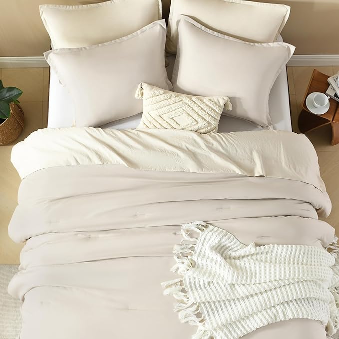 Litanika Comforter Set, Lightweight Solid Bedding Comforter Set, Fluffy Down Alternative Bed Set, Oatmeal, King