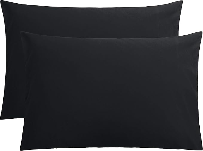 FLXXIE Microfiber Pillow Cases Queen Size Set of 2, Soft Pillowcases with Envelope Closure, Wrinkle Resistant Pillow Covers, 20x30, Black