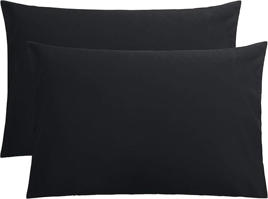 FLXXIE Microfiber Pillow Cases Queen Size Set of 2, Soft Pillowcases with Envelope Closure, Wrinkle Resistant Pillow Covers, 20x30, Black