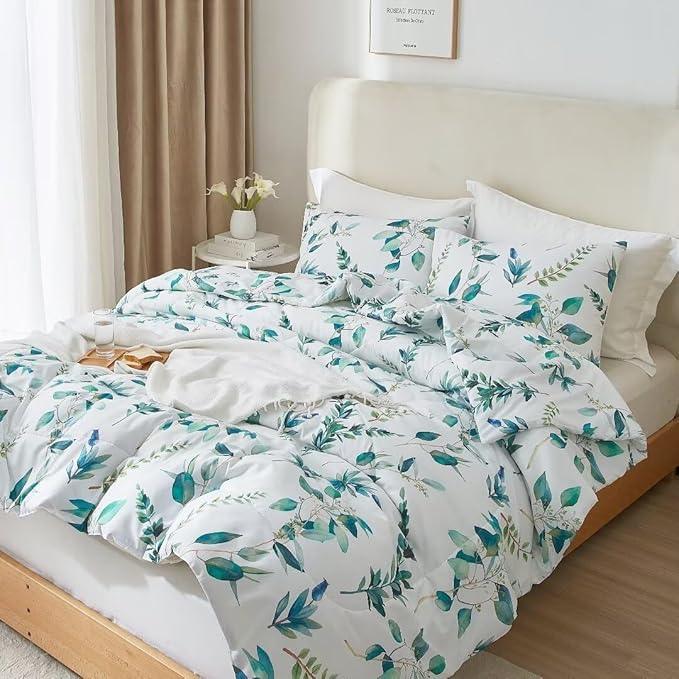 MKXI Rustic Floral Comforter Set White and Blue Twin XL Botanical Bedding Comforters Branch Floral Duvet Lightweight Turquoise Leaves Pattern Aesthetic Bed Set 1 Comfortert + 2 Pillowcases