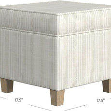 Homepop Home Decor Classic Square Storage Ottoman with Lift Off Lid | Ottoman with Storage for Living Room & Bedroom, Marigold Pinstripe Cream Fabric