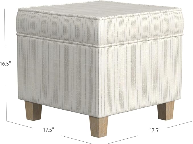 Homepop Home Decor Classic Square Storage Ottoman with Lift Off Lid | Ottoman with Storage for Living Room & Bedroom, Marigold Pinstripe Cream Fabric