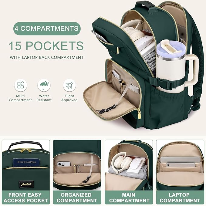 Laptop Backpack for Women Bookbag: 15.6 inch Work School Backpacks with Pouch Pocket for Large Capacity Cup & USB Charger College Book Bag Travel Business Nurse Teacher Bookbags Anti-theft Back Pack
