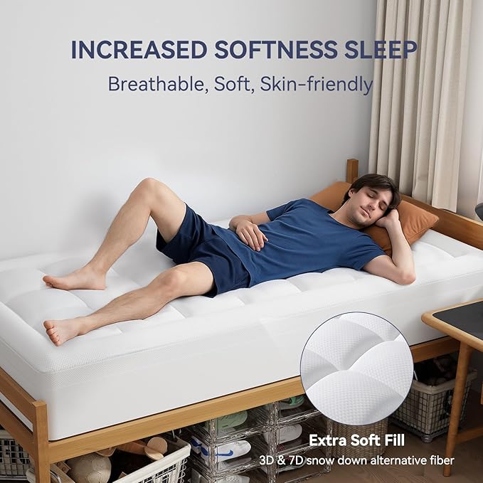 ELEMUSE 3 Inch Cooling Memory Foam Mattress Topper Twin XL, College Dorm Room Essentials, 2 Inch Pressure-Relief Memory Foam and 1 Inch Thick Soft Viscose Made from Bamboo Pillow Top for Hot Sleepers