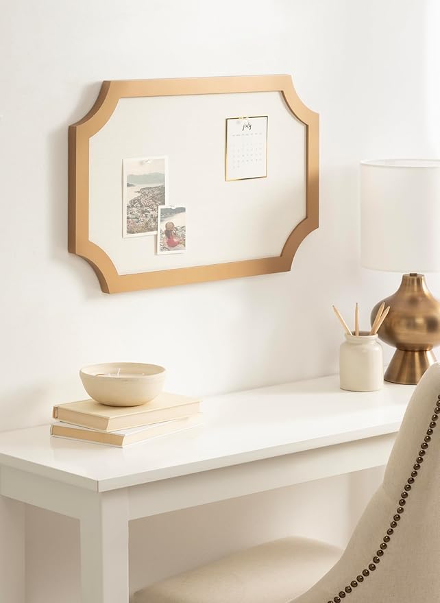 Kate and Laurel Holbrook Glam Framed Scallop Fabric Pinboard, 15 x 24, Gold, Decorative Modern Scalloped Bulletin Board for Use as Vision Board or Wall Organization