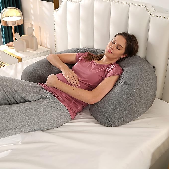BATTOP Pregnancy Pillows for Side Sleeping,Maternity Pillow with Removable Cover,Support for Belly,HIPS, Legs,Pregnancy Must Haves,J Shaped Body Pillow for Pregnancy