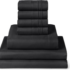 Mellanni Split King Sheet Set - 7-Piece Iconic Collection Bedding, (Including 4 Pillowcases), 16-Inch Deep Pocket, Easy Care, Extra Soft, Cooling Sheets, Brushed Microfiber - Black