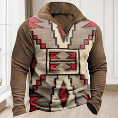 Western Sweatshirts for Men Aztec Cowboy Vintage Graphic Fleece Hoodie Mens Quarter Zip Pullover Country Jacket