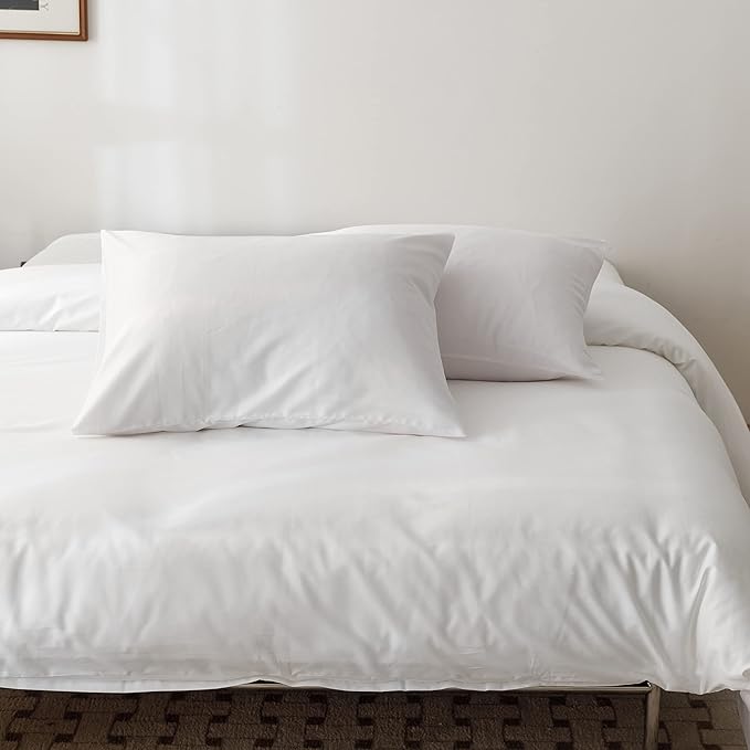 HeimenAogo Egyptian Cotton Duvet Cover Twin/Twin XL Sateen Weave, Silky Soft and Breathable Bedding Set with Zipper Closure, Long Staple Cotton Bed Linen Pure White 2Pcs (68"×90")