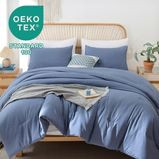 ROSGONIA Oversized King Comforter Slate Blue, 3pcs (1 Boho Comforter & 2 Pillowcases) Lightweight Oversized King Size Comforter Sets Bedding Blanket