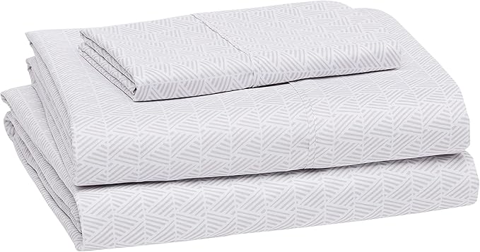 Amazon Basics Lightweight Super Soft Easy Care 3 Piece Microfiber Bed Sheet Set with 14-Inches Deep Pockets - Twin XL, Gray Crosshatch AmazonBasics