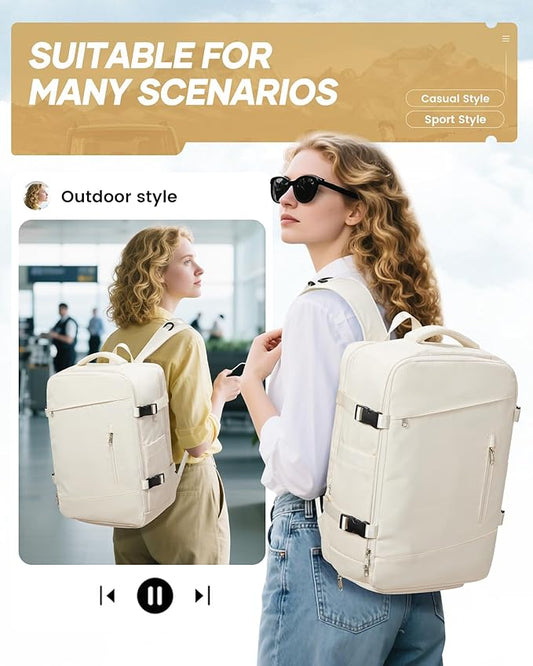 Vacuum Travel Backpack with Electric Vacpack Pump for Women, 40L Expandable Vacuum Compression Bags Personal Item Backpacks Flight Approved Traveling Carry on Suitcase Luggage, Beige