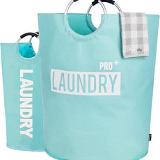 Caroeas Super Large 150L Laundry Hamper Pro, Waterproof Laundry Basket, Clothes Hamper Stands Up Well, Laundry Bag with Padded Handles, Collapsible Laundry Basket Easy Storage (Light Blue)