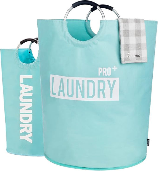 Caroeas Super Large 150L Laundry Hamper Pro, Waterproof Laundry Basket, Clothes Hamper Stands Up Well, Laundry Bag with Padded Handles, Collapsible Laundry Basket Easy Storage (Light Blue)