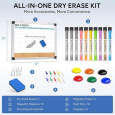 Monthly Calendar Whiteboard and Cork Board Combo for Wall, 17