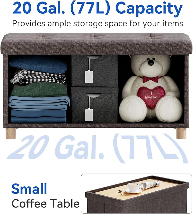 BRIAN & DANY 30 Inches Folding Storage Ottoman Bench, Ottoman with Storage Bench for Bedroom, Living Room, Entryway, Foot Rest with Legs, Brown