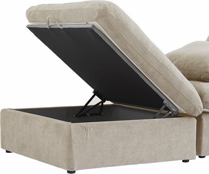 Cloud Couch 120" Sectional Couches for Living Room/Modular Convertible U Shaped Sofa Couch with 2 Storage Ottomans,5 Seater Minimalist Wide Deep Seat Sets (Khaki, 5 Seater)