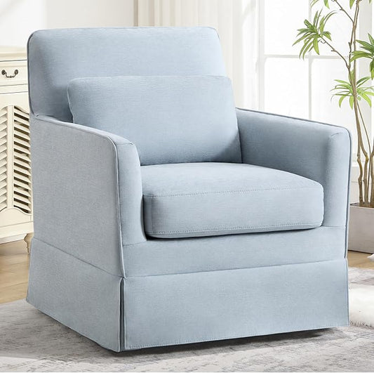 INZOY Swivel Accent Chair, Mid Century Modern Chair with Washable Detachable, Comfy Swivel Barrel Reading Chair, Upholstered Square Chair for Living Room Bedroom Small Spaces, Sky Blue