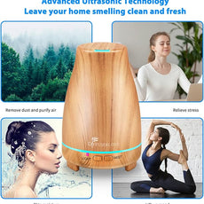 Diffuserlove Essential Oil Diffusers 200ML Diffuser Remote Control Aromatherapy Diffuser with 7 Color Lights, Auto Shut-Off for Bedroom Office Kitchen (Yellow Wood Grain)