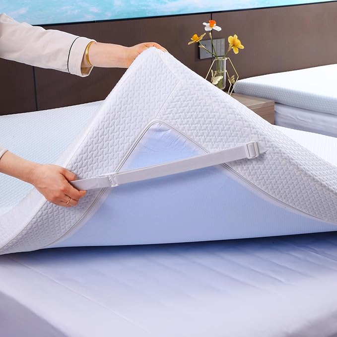 Twin XL Mattress Topper, Mattress Topper Twin XL 3 Inch High Density Memory Foam Mattress Pad Comfort Cooling, Bed Topper with Removable Cover, 4 Elastic Straps White, CertiPUR-US Certified