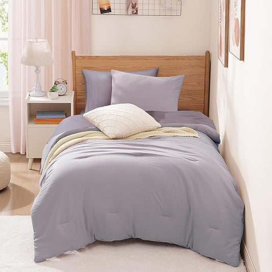 WRENSONGE Twin Comforter Set- 5 Pieces Lilac Twin Bed in a Bag, All Season Twin XL Bedding Sets with 1 Fitted Sheet, 1 Flat Sheet, 1 Pillow Sham and 1 Pillowcase