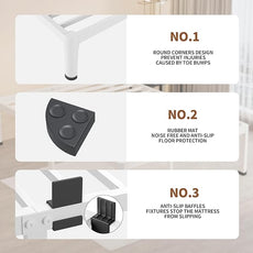 MAF 20 Inch King Size Bed Frame White with Round Corner Legs Mattress Slide Stopper No Box Spring Needed Heavy Duty Metal Platform Bed Frames Under-Bed Storage Space, 3000 LBS Steel Slats Support