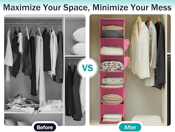 YOUDENOVA Hanging Closet Organizer, Closet Hanging Storage Shelves (Pink)