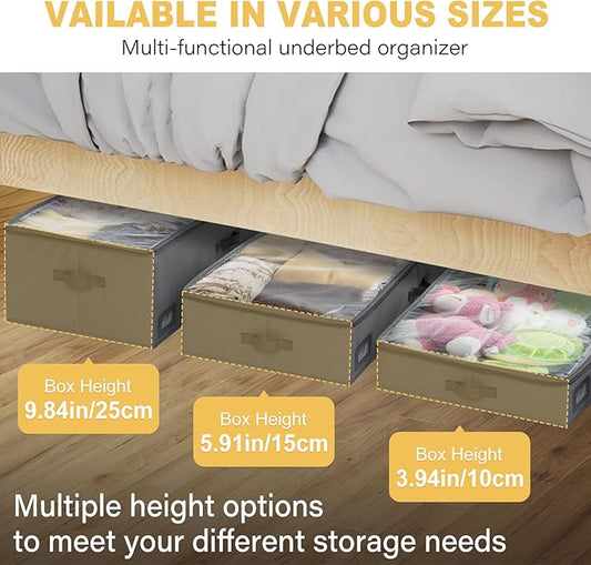 10-Inch Under Bed Storage Containers (2-Pack) | Sturdy Sidewalls | Clear Cover & Label Holder | Foldable Fabric Closet Bin Organizer | Stores Clothing/Blankets/Sweaters/Sheets
