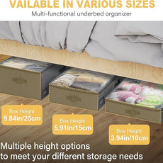 4-Inch Under Bed Storage Containers (2-Pack) | Sturdy Sidewalls | Clear Cover & Label Holder | Foldable Fabric Closet Bin Organizer | Stores Clothing/Blankets/Sweaters/Sheets