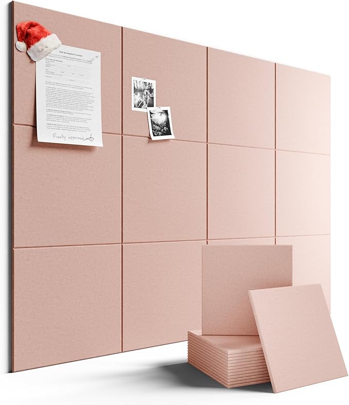 Large Felt Bulletin Board 48" x 36" Cork Board Alternative-12 Pack with 70 Safe Removable Adhesive Tabs, Cork Boards for Walls Cork Board for Home Office Classroom Pin Board - Coral