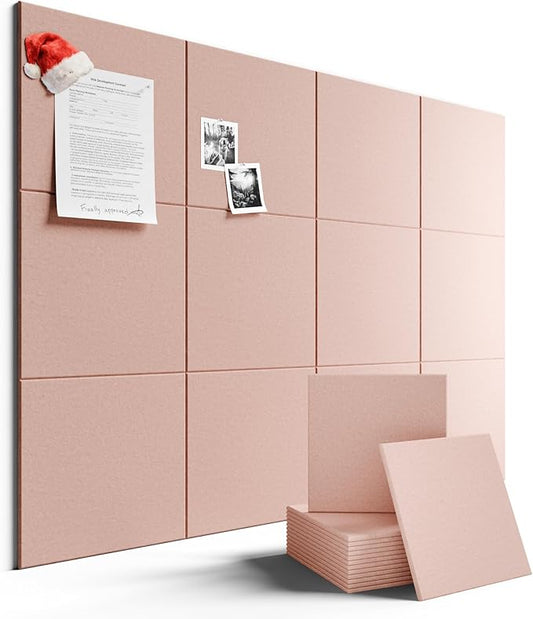 Large Felt Bulletin Board 48" x 36" Cork Board Alternative-12 Pack with 70 Safe Removable Adhesive Tabs, Cork Boards for Walls Cork Board for Home Office Classroom Pin Board - Coral