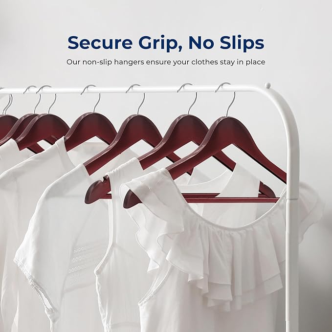 SereneLife Premium Wooden Hangers 50 Pack, Heavy Duty & Durable Coat Hanger, with 360-Degree Swivel Hook, Space Saving Clothes Hangers with Non-Slip Shoulder Notches for Shirts & Coats (Cherry)