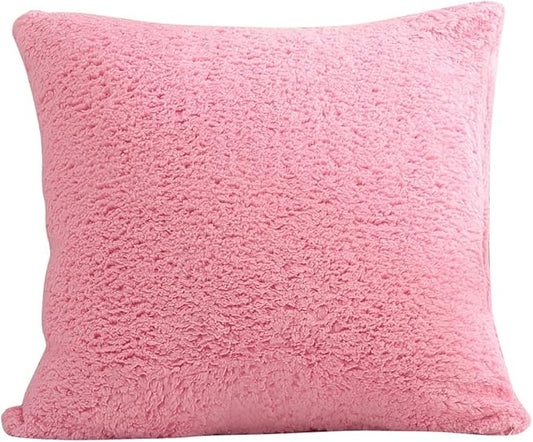 Reafort Ultra Soft Sherpa Euro Sham Pillow Case 26"x26" Replacement with Zipper Closure (Pink, 26"x26" Euro Sham)