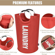 DOKEHOM 90L Large Laundry Basket, Collapsible Laundry Bag, Freestanding Tall Clothes Hamper, Foldable Washing Bin (Red)