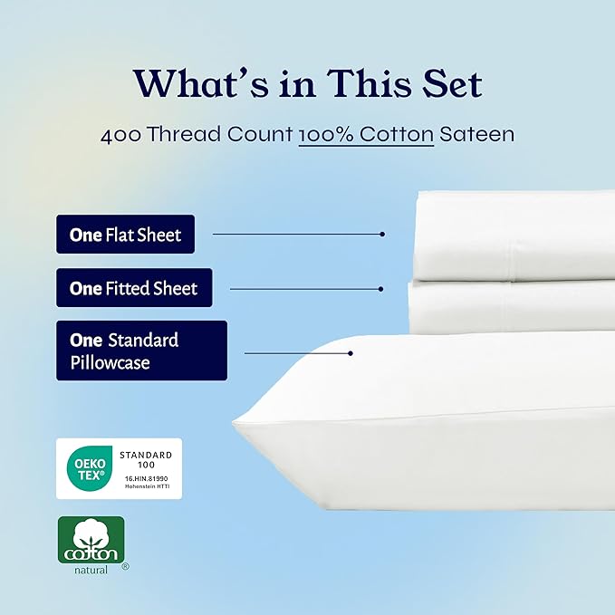California Design Den Twin XL Sheet Sets - 400 Thread Count Sateen, 100% Cotton Sheets Set, Deep Pockets, and Durable Bedding for Dorm Rooms & Adults - Ivory (Pale Tone) CaliforniaDesignDen