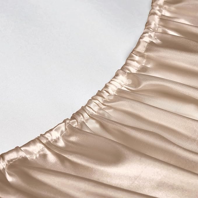 Satin Sheets Queen Size - 4 Pieces Luxury Silky Soft Bed Sheets, Wrinkle-Free Champagne Satin Silk Sheet Set with 1 Deep Pocket Fitted Sheet, 1 Flat Sheet, 2 Pillow Cases