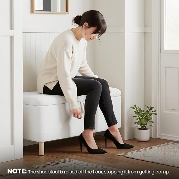 Ottoman with Storage, Storage Ottoman Bench, Entryway Bench, End of Bed Bench with Wood Legs for Bedroom, Living Room,2PCS,Cream