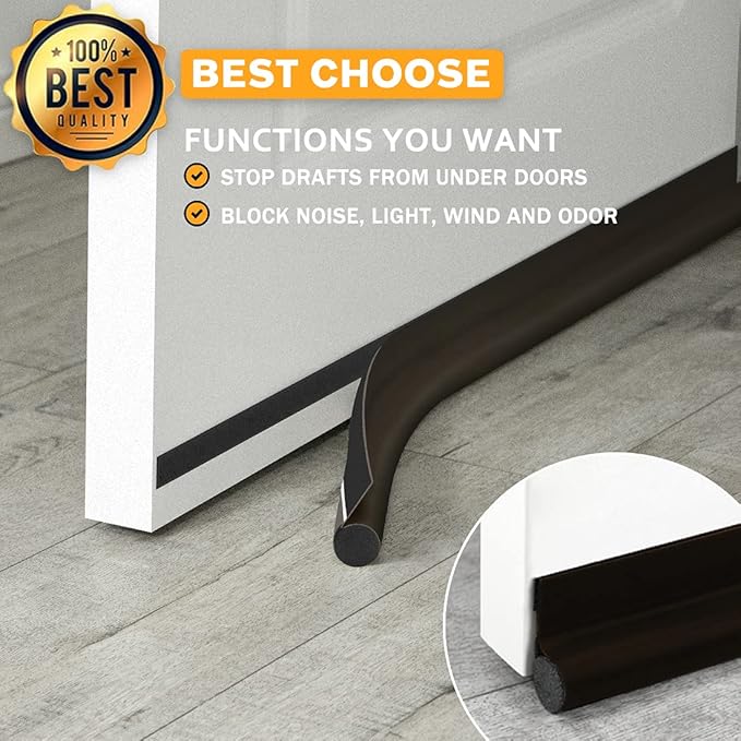 MAXTID Door Draft Stoppers 36" Adjustable Door Bottom Seal Strip Draft Blocker Weather Stripping for Exterior/Interior Doors Brown