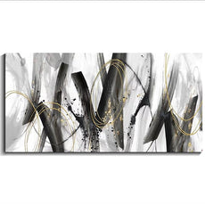 AJAZIKO Black and Gold Modern Wall Art - Large Abstract Wall Art Decor for Living Room, Bedroom, Office - Elegant Black and White Painting for Stylish Home Decor