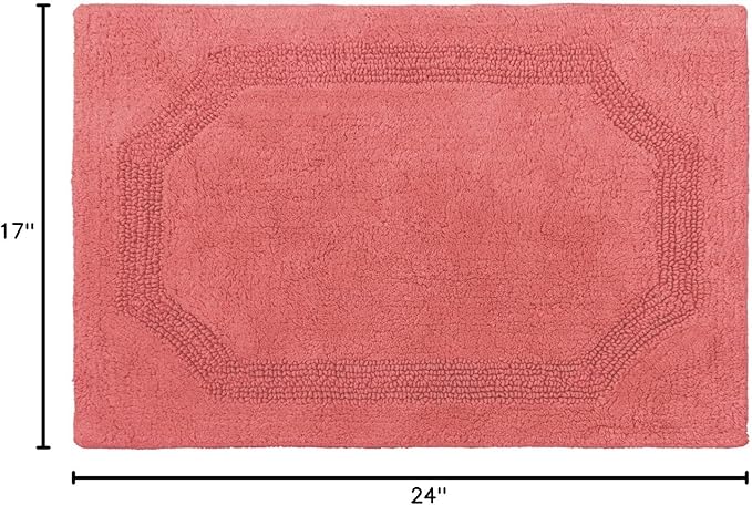 Laura Ashley - Reversible Cotton Bath Mat, Premium Bathroom Décor, Machine Washable Bathroom Rug, Highly Absorbent, 17"x24", Coral