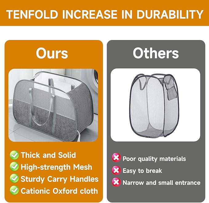 Large Collapsible Laundry Hamper, Gray Oxford Cloth 95L Capacity laundry basket with Handles,Breathable Mesh Design, Sturdy Steel Frame Clothes Hamper,26.8x12.2x17.7 Inch