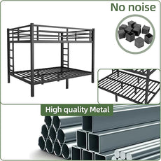 Queen Over Queen Bunk Bed, Metal Bunk Bed Frame Heavy Duty Bunk Beds Loft Bed Frame with Ladder and Guardrail Metal Slats No Box Spring Required for Adults Teens,Black