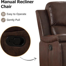 CANMOV Leather Recliner Chair Set of 2, Classic and Traditional Manual Recliner Chair with Overstuffed Arms and Back, Manual Single Sofa with Concealed Cup Holders,Red Brown